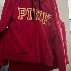 Victoria's Secret Red Hoodie with Gold Lettering